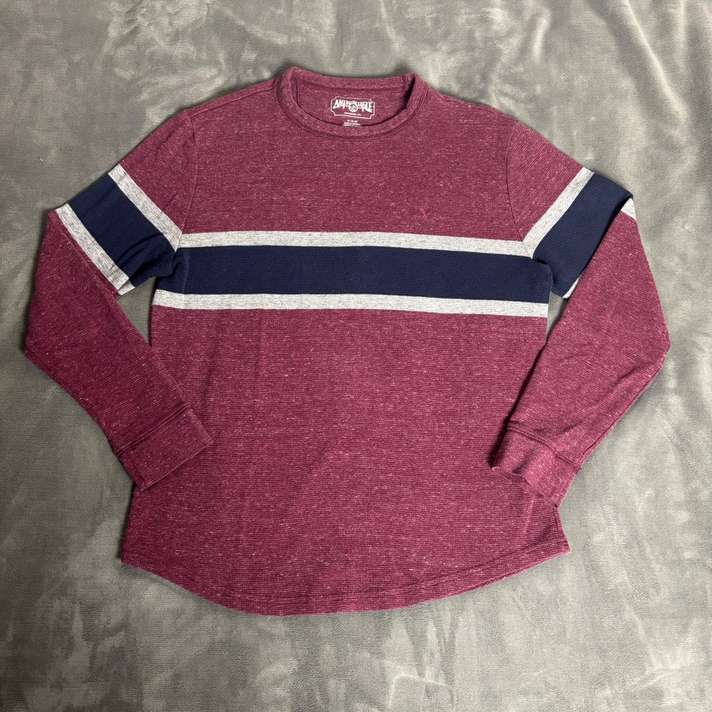 American Eagle Outfitters Men's M Burgundy Colorblock Thermal Shirt Indie Sleaze